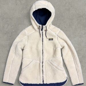 L.L.Bean Mountain Pile Jacket Sherpa Fleece Cream And Navy Women’s XS JZZ18